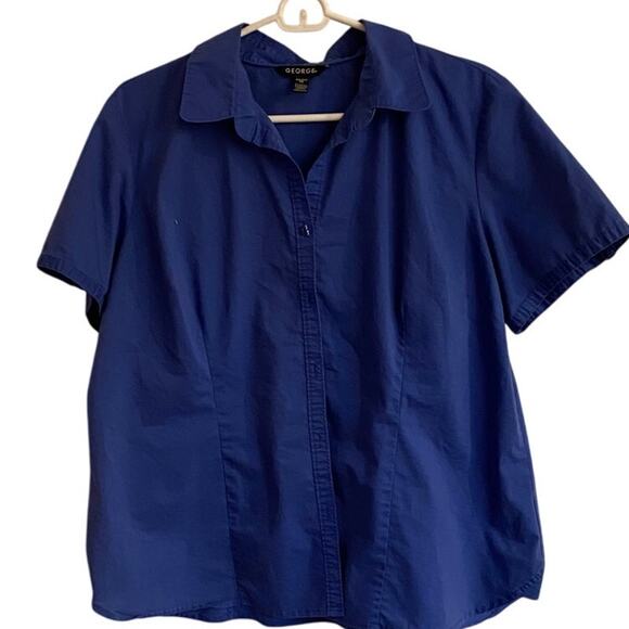George Tailored Cotton Blend Blue Blouse Sz 20 Basic Layer Simple Minimalist - Picture 1 of 3